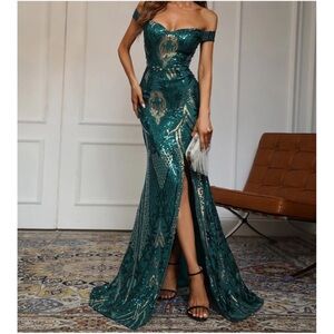 Luxurious Off Shoulder Sequin Mermaid Wedding Evening Formal Dress XS S M L XL